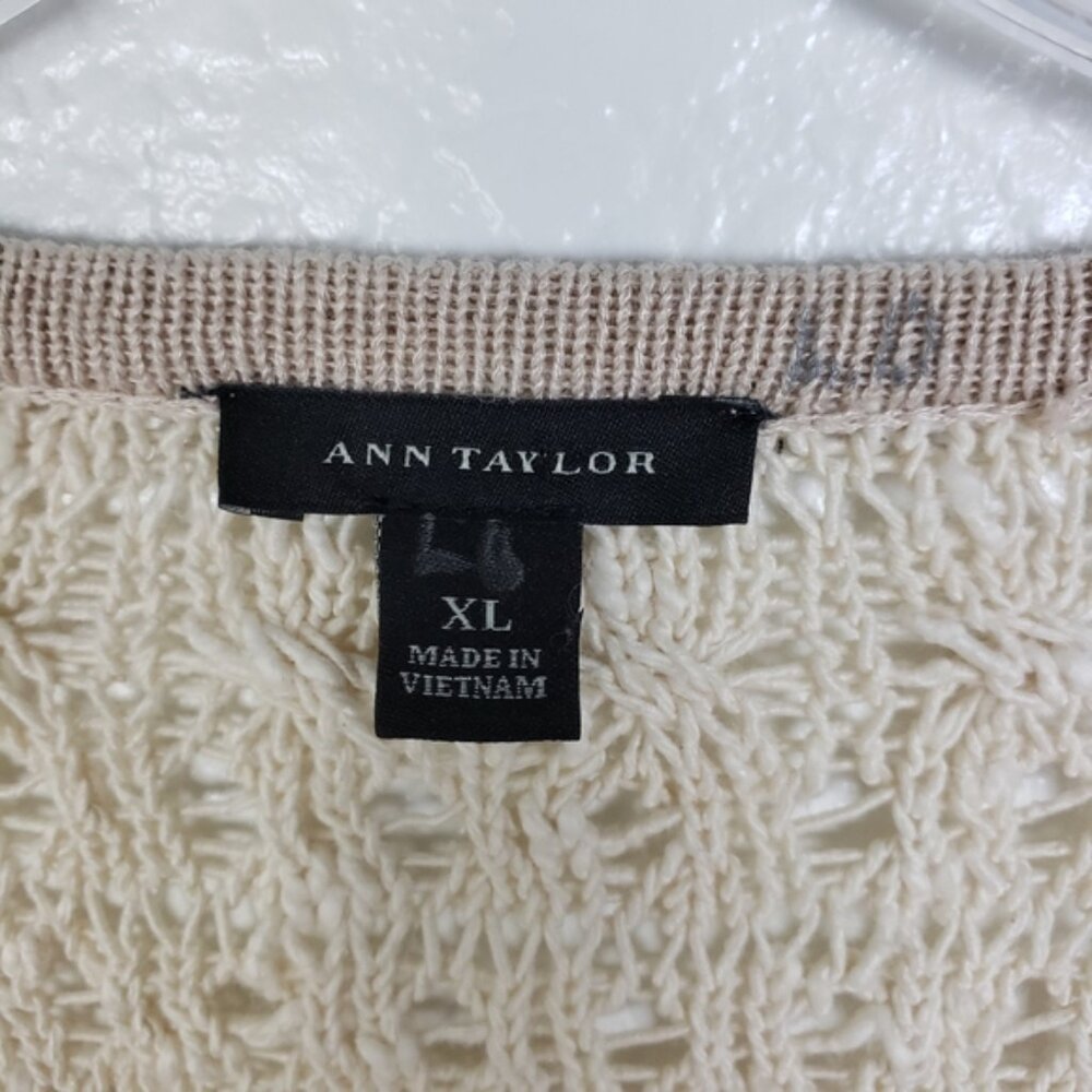Ann Taylor Crochet Full Zip Cardigan Sweater Open Knit size XL Bohemian Preppy - Picture 4 of 12